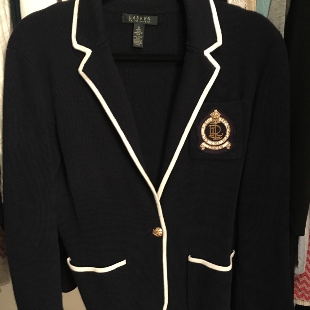 Lauren RL navy and white knit blazer size M